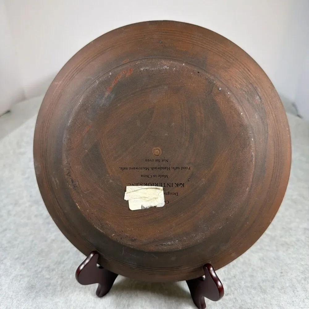 K&K Interiors Pottery Redware Plate Folk Art Primitive Black Christmas Tree 9.5" - Picture 4 of 7
